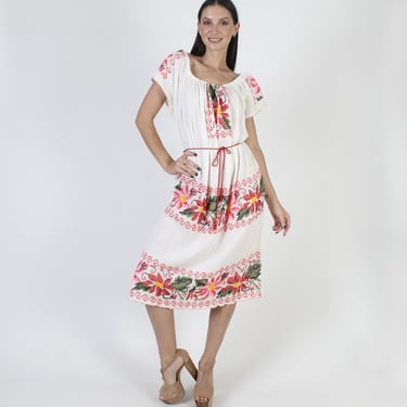 White Gauze Mexican Needle Point Cotton Fiesta Dress 