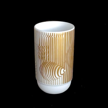 Vintage Modern Rosenthal Studio Linie 3 3/16" Tall Porcelain Vase White & Gold Victor Vasarely Op Art Modernist Design 