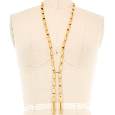 Goldtone Tube Chain Link Tassel Necklace