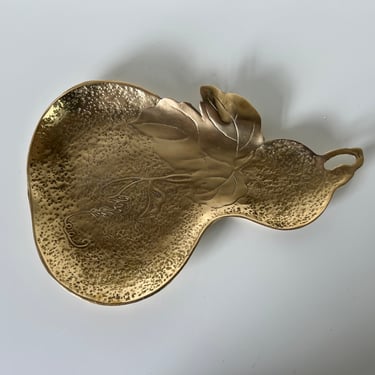 Vintage Hammered Solid Brass Pear Shape Decorative Dish 