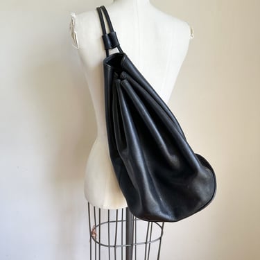 Vintage 1990s Coach INSPIRED Black Leather Bixby Sling Bag 