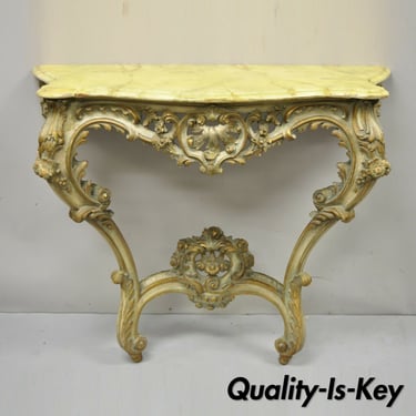 Antique Italian Rococo Carved Giltwood Wall Mount Console Hall Table