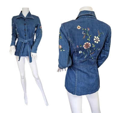 1970's Bonnie B Flower Embroidered Demin Jacket I Sz Sm 