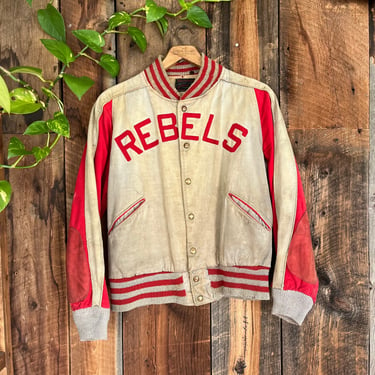 Vintage True Vintage 30s 40s Rebels Varsity Jacket Highschool Sports Grunge Distressed Repaired Satin Felt Letters Butwin Size M to L 