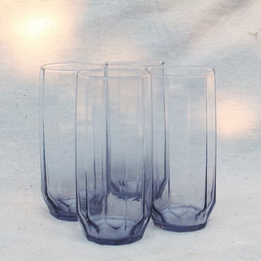 Mid Century Drinking Glasses Lavender Purple Smokey Smoked Faceted Glass Beehive Tall Purple Tumblers Retro Barware Water glasses 