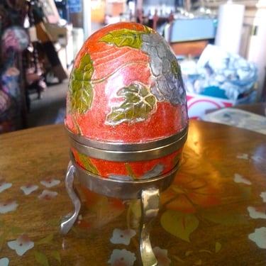 VINTAGE Cloisonne  Egg Trinket Box, Brass  and Enamel Box, Home Decor 
