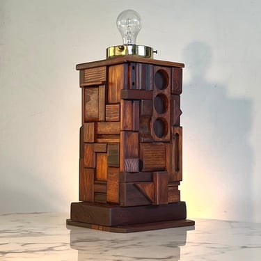 Midcentury cubist wood lamp 