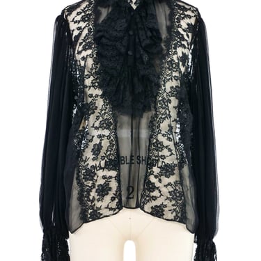 Oscar de la Renta Black Lace Accented Top