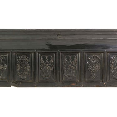 Reclaimed 6.5 ft Black Painted Carved Pine 6 Pane Wall Panel