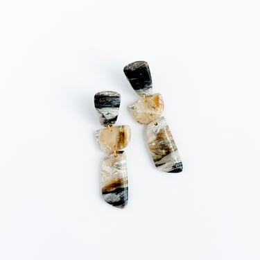 Black Brown Quartz Polymer Clay Earrings Lightweight Statement Jewelry Modern Minimal Hypoallergenic Post | DEW DROPS in smoky quartz 