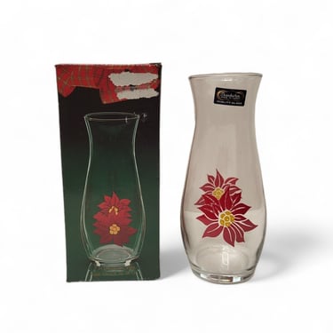NIB 1980s Vintage Christmas Bouquet Bud Vase, Hand Painted Poinsettia, Pasabahce Quality Glass Christmas Flowers, Vintage Holiday Home Decor 