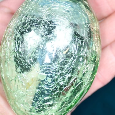 Kugel Green Crackle Glass Ornament Large Egg Shape Heavy 4