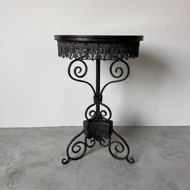 Vintage Maitland-Smith Scrolled Cast Bronze Side Table with Coconut Shell Inlay Top 