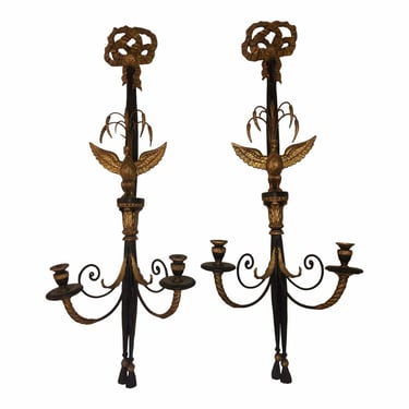 Pair of Antique Hollywood Regency Federal Style Candelabra Sconces 
