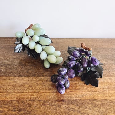 Vintage Pair of Alabaster and Amethyst Stone Grapes 
