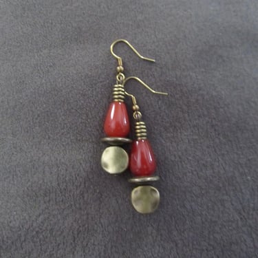 Orange agate stone and bronze earrings 