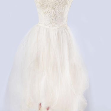 1950's White Tulle Party Gown Prom Dress, Strapless White Wedding Dress, Vintage, Fit & flare, 