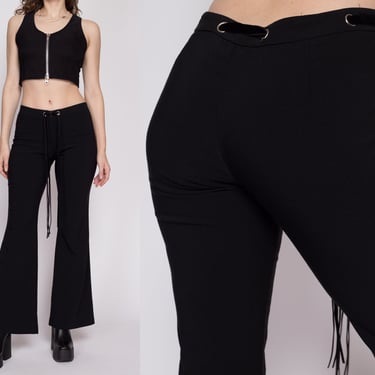 Y2K Black Belted Low Rise Flares - Medium | Vintage Kick Flare Bell Bottom Pants 