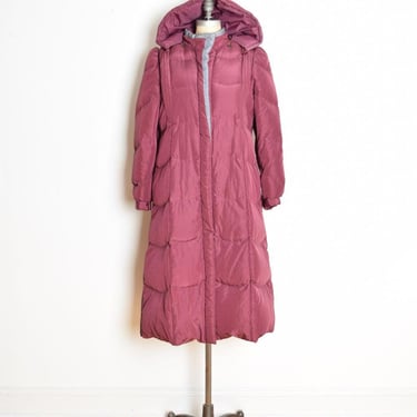 vintage 80s coat plum down filled quilted puffer jacket puff sleeve hooded M clothing 