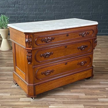 Antique American Walnut Marble Top Chest with Four Drawers, c.1900’s 