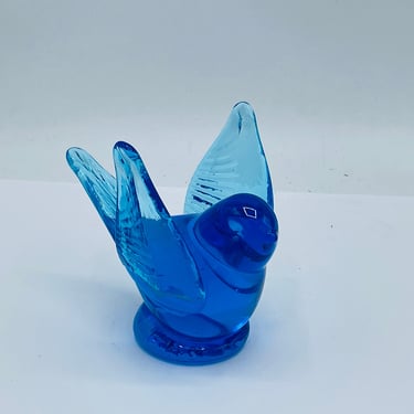 Vintage Blue Bird of Happiness Art glass Bird Figurine/Paperweight- Signed by the Artist-4" 