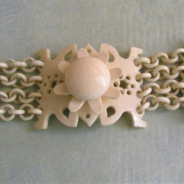 Vintage 1920's Hand Carved Bone Bracelet, Old Bone Bracelet, Vintage Flower Bracelet, Vintage Bone Bracelet (#3985) 