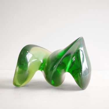 Vintage Green Lucite Abstract Sculpture, Mid Century Art Object 