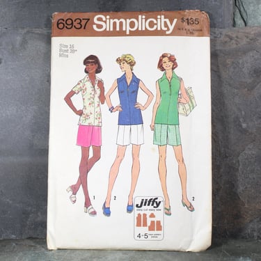 1975 Simplicity #6937 Shorts & Tops Pattern | Complete, Uncut, Factory Folded Pattern in Original Envelope | Woman Size 16 | Bixley Shop 