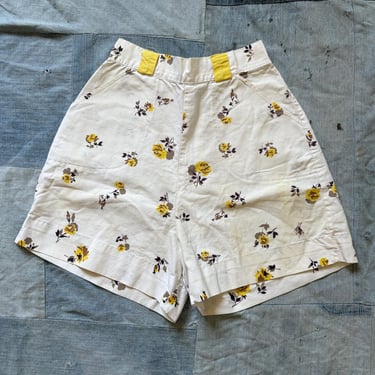 Vintage 1950s Floral High Waisted Shorts Teen Petite Womens XS Kids 22 Waist by TimeBa