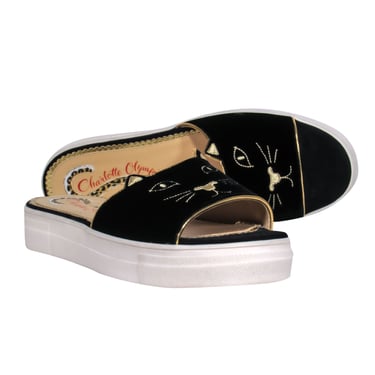Charlotte Olympia - Black Suede Cat Face Sides Sz 11