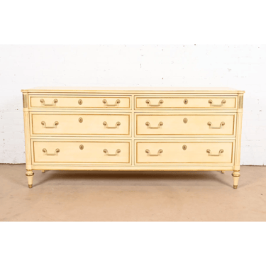 Kindel Furniture French Regency Louis XVI Cream Lacquered Parcel Gilt Dresser