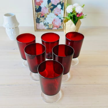 1970's Vintage Arcoroc France Ruby Red Glasses Set of 6 