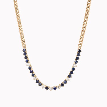 Sapphire & Diamond Segment Curb Chain Necklace