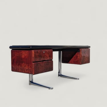 Mid Century Desk, Warren Platner For Knoll, Steel, Oak, 1970s, Office, Executive Desk, Chrome, Unique Design 