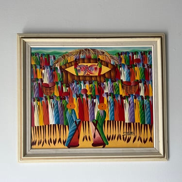 Laurent Casimir (Haitian, 1928-1990)  Cockfight Acrylic On Canvas Painting, Framed 