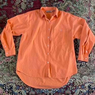 Vintage ‘80s neon orange button down shirt | 90s aesthetic, all cotton shirt, boxy with longer back tail, Halloween costume 