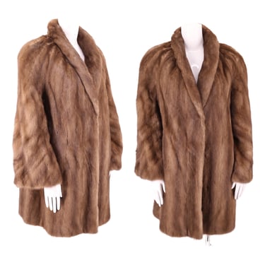 80s smoky brown mink fur coat M-L / vintage fur coat / 70s 1980s glossy fur fingertip hip length coat 