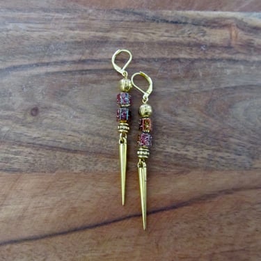 Gold and multicolor hematite spike earrings 