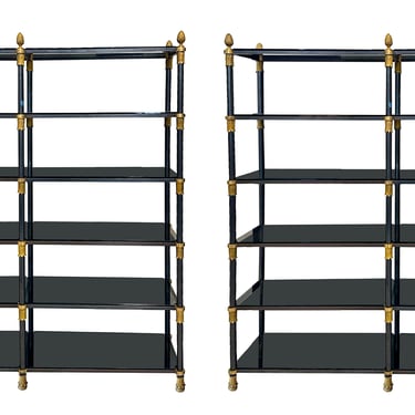 A Fine Pair of French Maison Jansen 1940s Early Modernism Steel & Gilt-bronze Book Shelves