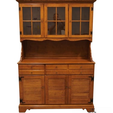 ETHAN ALLEN Heirloom Nutmeg Maple Colonial Early American 50" Shutter Door Buffet w. Display Hutch 10-6017 / 10-6018 