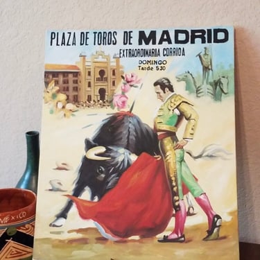 Spanish canvas painting vintage  Plaza De Toro De Madrid Acrylic Painting 