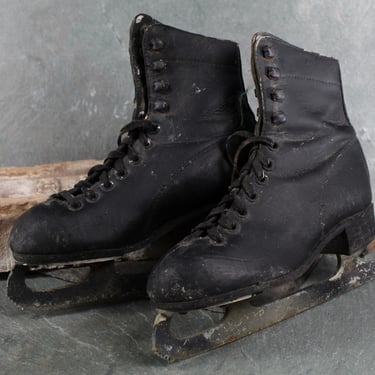 Vintage Ice Skates | Rustic Decor | Black Leather Ice Skating Boots | Vintage Decor | Bixley Shop 