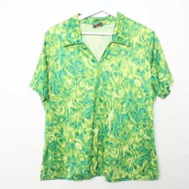 vintage 1990s men's LIME green disco wild short sleeve 90s button up down shirt  -- size medium 