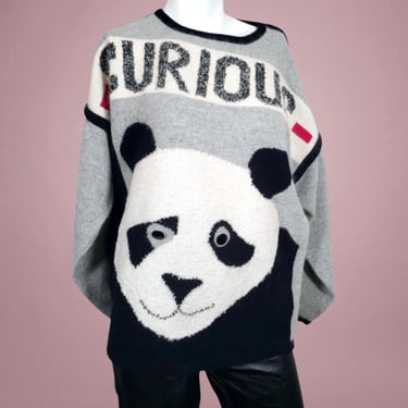 Epic 1980s panda sweater vintage CURIOUS lamb's wool angora super soft oversized fit Hong Kong designer new wave avant garde (M) 