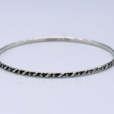 1940's pre-Eagle Mexico sterling bangle, oxidized 925 silver star flowers & ribbons bracelet 