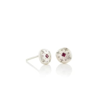 Silver Lights Charm Studs - Ruby + Sterling Silver