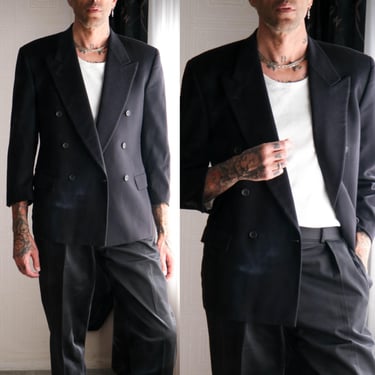 Vintage 90s BARNEYS NEW YORK Black Cashmere Double Breasted Blazer | Made in Italy | 100% Cashmere | 1990s Italian Designer Mens Jacket 