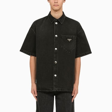 Prada Black Denim Shirt With Logo Men