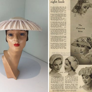 The Brim Was Flattering - Vintage 1950s Lavender Lilac Ombre Accordion Pleated Wide Brim Hat 
