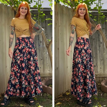Vintage 1990’s Blue Floral Maxi Skirt by Express 